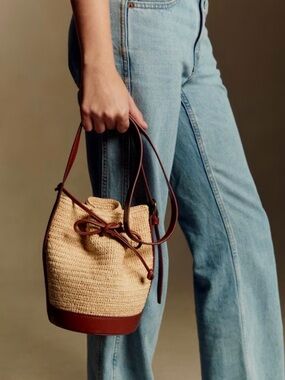 Sezane Mini Raphia Bag Natural Beige